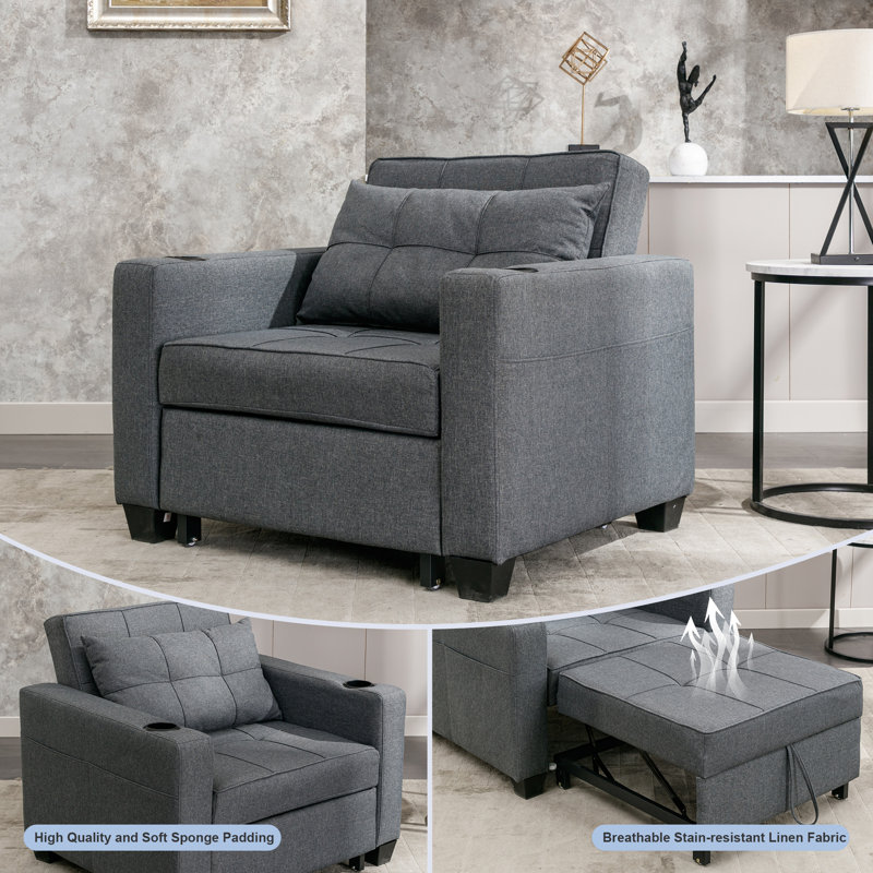 Ebern Designs Mennie Convertible Chair Bed, Sleeper Sofa Chair Bed 3 in